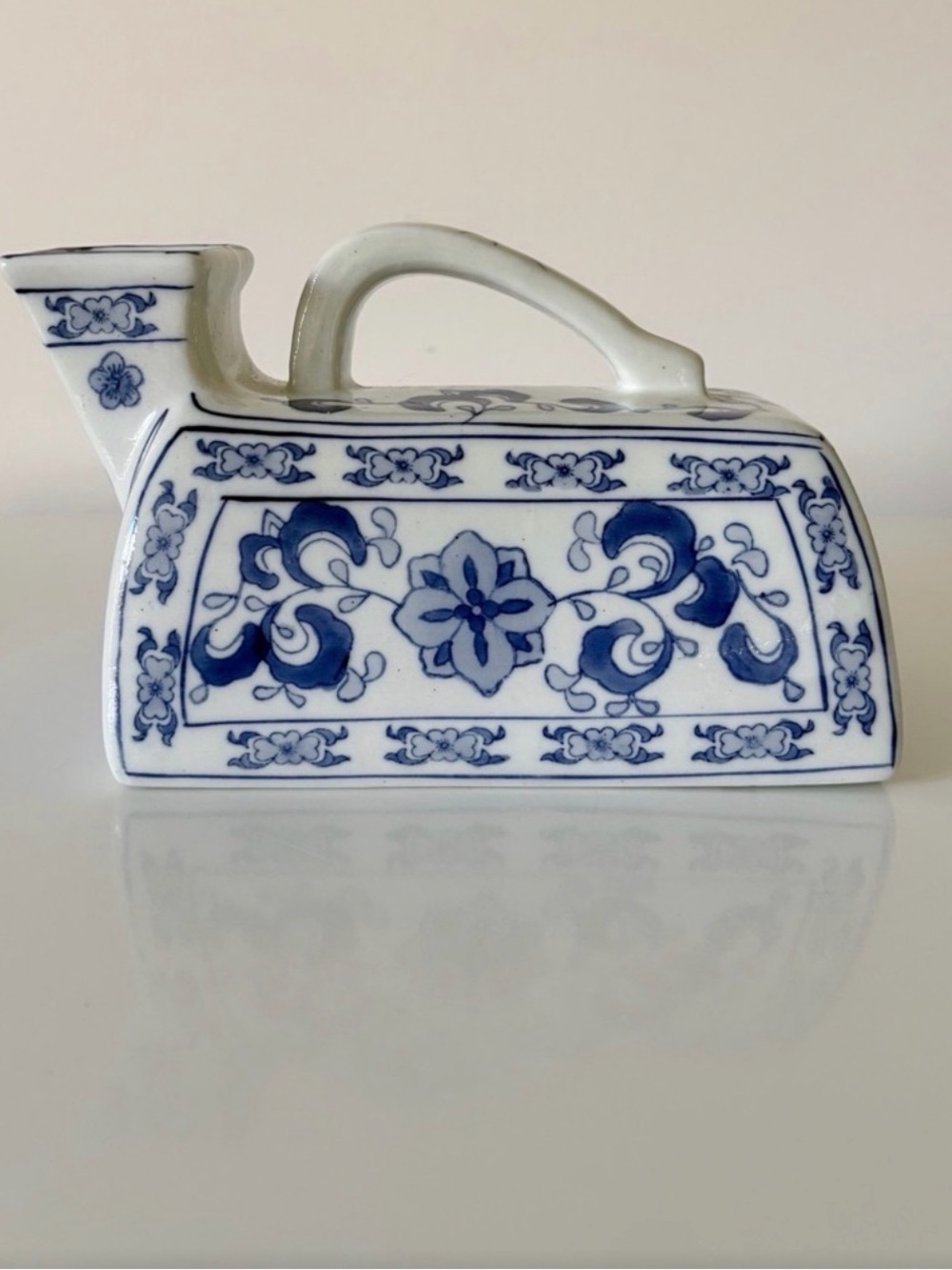 Vintage Blue and White Ceramic Chamber Pot